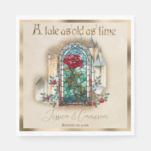 Rose aus Hartglas Beauty und Burg Bestie Serviette