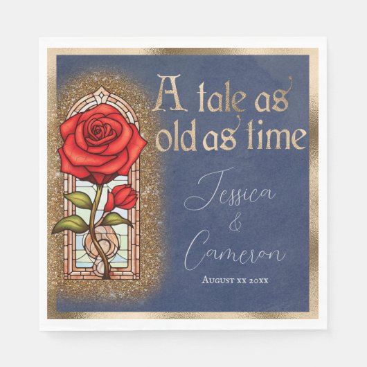 Rose aus Hartglas Schönheit und Bestie auf blau Serviette (Vorderseite)