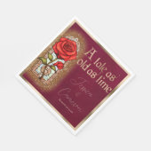 Rose aus Hartglas Schönheit und Bestie auf Rot Serviette (Ecke)