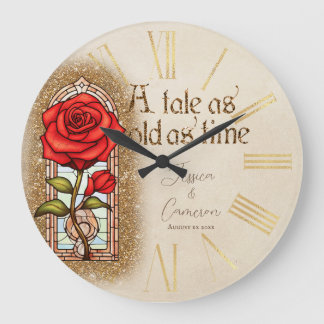 Rose aus Hartglas Schönheit und Bestie Große Wanduhr
