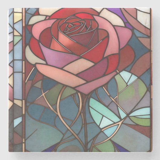 Rose aus Hartglas Steinuntersetzer (Vorderseite)