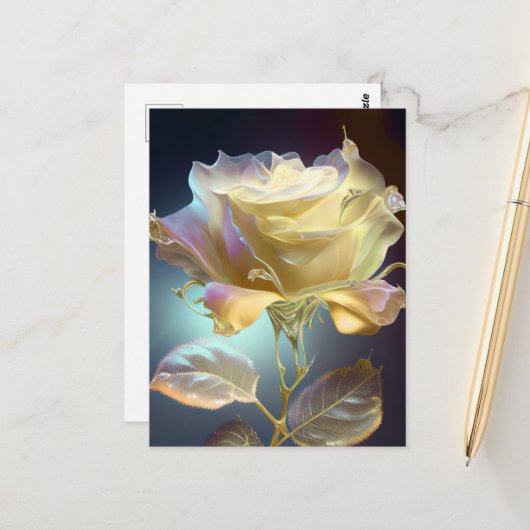 Rose aus lichtdurchlässigem Glas - Gelb Postkarte (Vorderseite/Rückseite Beispiel)