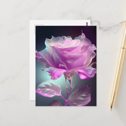 Rose aus lichtdurchlässigem Glas - Rosa Postkarte (Vorderseite/Rückseite Beispiel)