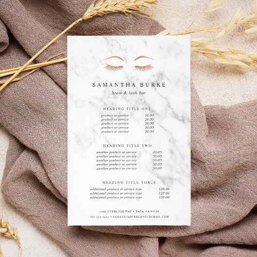 Rose aus Marmor Gold Lashes & Brows Preise & Servi Flyer