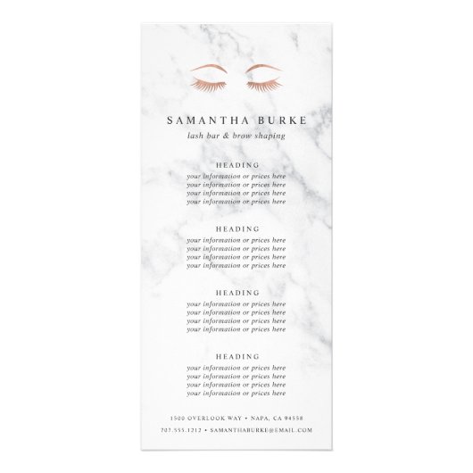 Rose aus Marmor Gold Lashes & Brows Preise & Servi Werbekarte (Vorne)