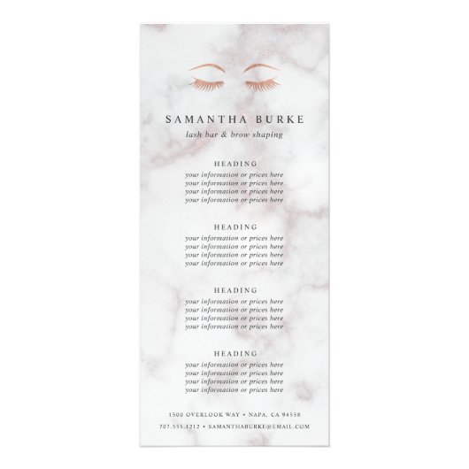 Rose aus Marmor Gold Lashes & Brows Preise & Servi Werbekarte (Vorne)