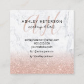 Rose aus Marmor, goldfarbener Glitzer, Monogramm Quadratische Visitenkarte (Rückseite)