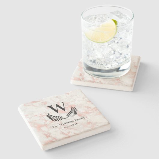 Rose aus Marmor, rosa, monogramm Steinuntersetzer (Seitenansicht)