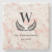 Rose aus Marmor, rosa, monogramm Steinuntersetzer (Vorderseite)