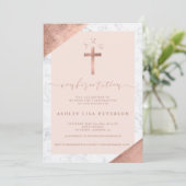 Rose aus Marmor, rosafarbene Monogramm-Bestätigung Einladung (Stehend Vorderseite)