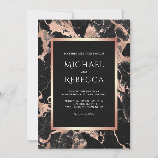 Rose aus schwarzem Marmor Einladung (Vorderseite)