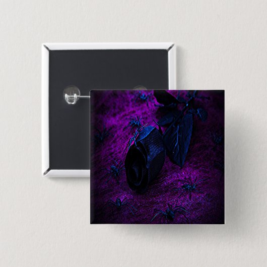 Rose aus schwarzem Material, Schwarze Spinnen Button (Vorne & Hinten)