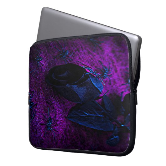 Rose aus schwarzem Material, Schwarze Spinnen Laptopschutzhülle (Vorderseite Links)