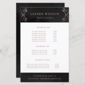 Rose aus schwarzem Seide, Goldservice und Flyer (Vorne/Hinten)