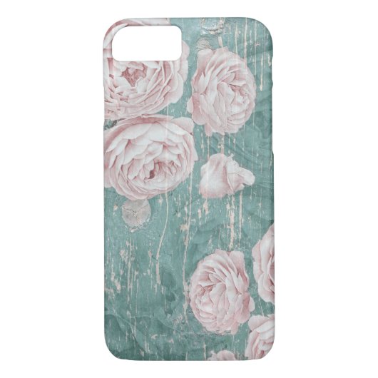 Rose aus Shabby Chic auf dunkelblauem Holz Case-Mate iPhone Hülle (Rückseite)