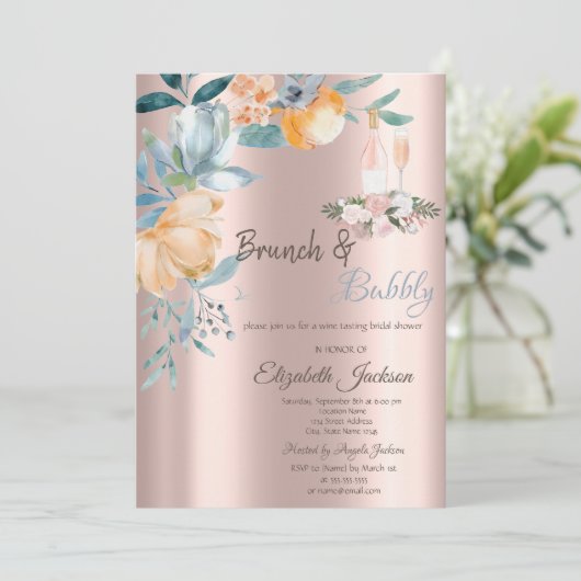 Rose aus Staub, Wein, Rose Gold Brautparty Einladung (Stehend Vorderseite)