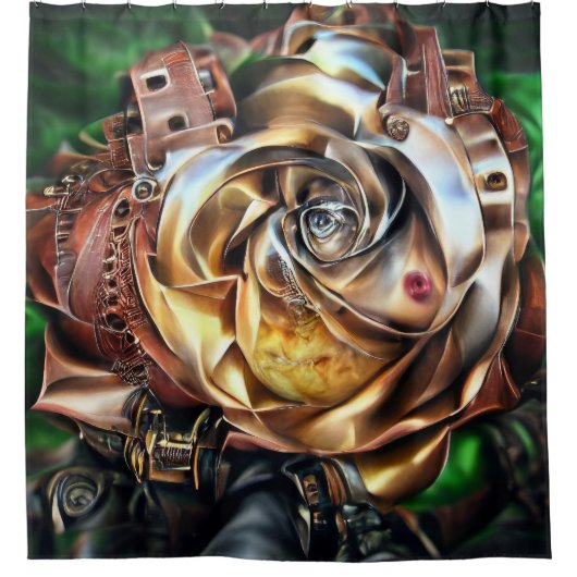 Rose aus Steampunken mit Oberflächengesicht - Mech Duschvorhang (Vorderseite)