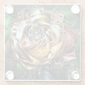 Rose aus Steampunken mit Oberflächengesicht - Mech Glasuntersetzer (Rückseite)