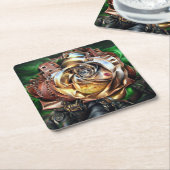 Rose aus Steampunken mit Oberflächengesicht - Mech Rechteckiger Pappuntersetzer (angewinkelt)