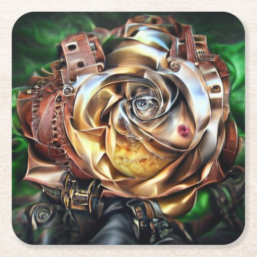Rose aus Steampunken mit Oberflächengesicht - Mech Rechteckiger Pappuntersetzer (Vorderseite)