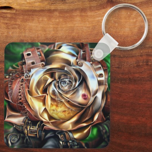 Rose aus Steampunken mit Oberflächengesicht - Mech Schlüsselanhänger (Rückseite)