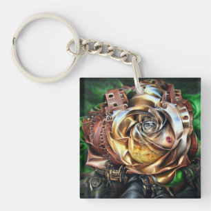 Rose aus Steampunken mit Oberflächengesicht - Mech Schlüsselanhänger