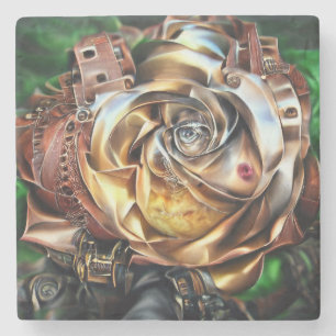 Rose aus Steampunken mit Oberflächengesicht - Mech Steinuntersetzer