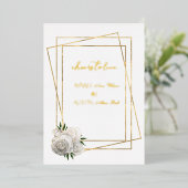 Rose aus weißem Glam und Weiß und Gold Folieneinladung (Stehend vorne)