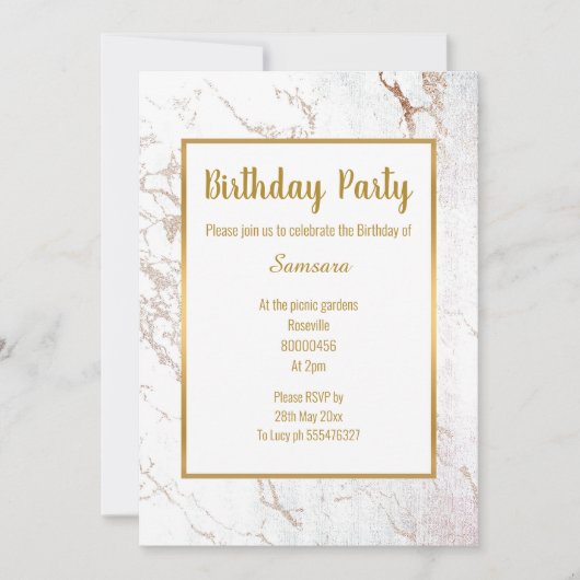 Rose aus weißem Marmor Gold Doppelseitiger GEBURTS Einladung (Vorderseite)