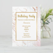 Rose aus weißem Marmor Gold Doppelseitiger GEBURTS Einladung (Stehend Vorderseite)