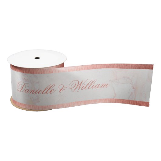 Rose aus weißem Marmor Gold Elegantes Pink Script Satinband (Spule)