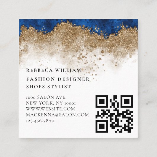 Rose aus weißem Marmor Gold Glitzer High Heels B Quadratische Visitenkarte (Rückseite)