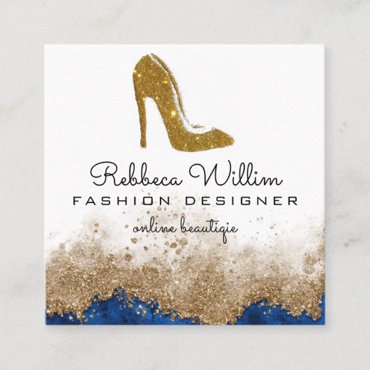 Rose aus weißem Marmor Gold Glitzer High Heels B Quadratische Visitenkarte (Vorderseite)