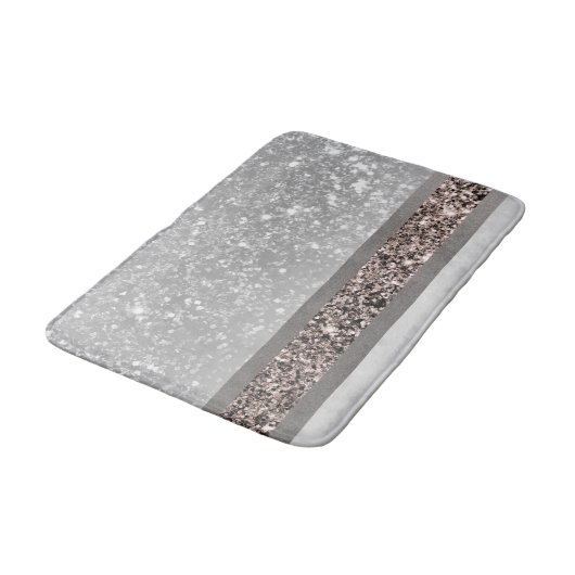 Rose aus weißem Marmor Gold Glitzer Streifen Glam Badematte (Schrägansicht)