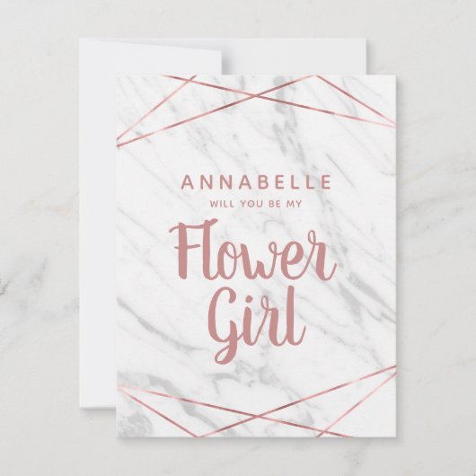 Rose aus weißem Marmor Gold wird mein Blumenmädche Einladung (Vorderseite)