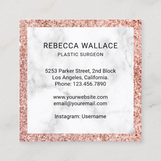 Rose aus weißem Marmor, Goldspritze, Plastikchirur Quadratische Visitenkarte (Rückseite)