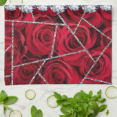 Rose aus weißem Silbermarmor Schwarzer Glitzer Geschirrtuch (Gefaltet)