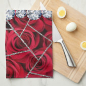 Rose aus weißem Silbermarmor Schwarzer Glitzer Geschirrtuch (Viertel Falte)