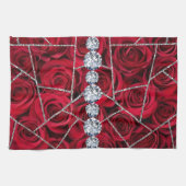 Rose aus weißem Silbermarmor Schwarzer Glitzer Geschirrtuch (Horizontal)