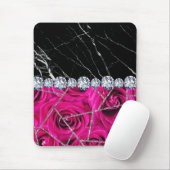 Rose aus weißem Silbermarmor Schwarzer Glitzer Mousepad (Mit Mouse)