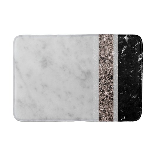 Rose aus weißem und schwarzem Marmor Gold Glitzer Badematte (Vorderseite)