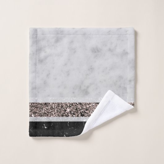 Rose aus weißem und schwarzem Marmor Gold Glitzer Badhandtuch Set (Waschlappen)