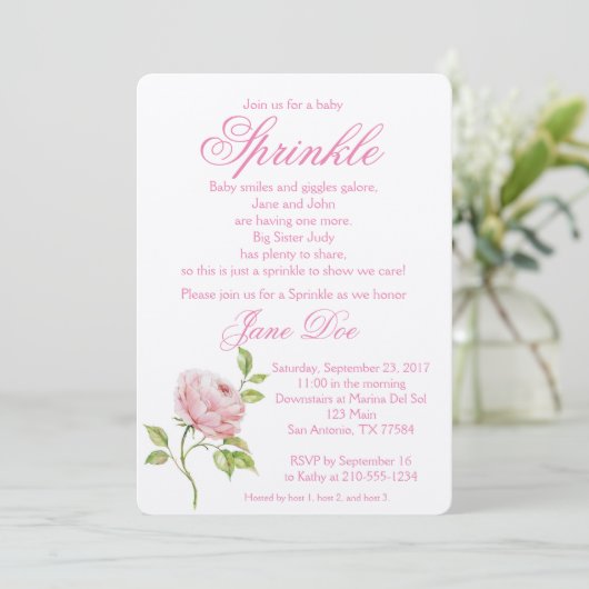 Rose Baby Einladung (Stehend Vorderseite)