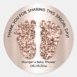 Rose Baby Feet Girl Boy Dusche Gefallen Danke Runder Aufkleber