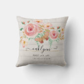 Rose Baby Girl Birth Stats White Wood Kissen (Rückseite)