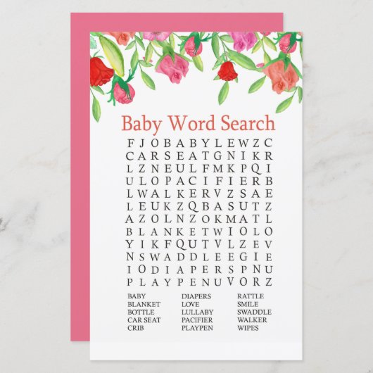 Rose Baby Shooter Word Search Game (Vorne/Hinten)