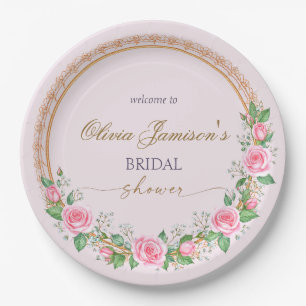 Rose & Baby's Breath Bridal Kranz Willkommen Pappteller