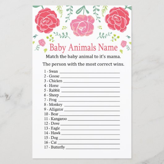 Rose Babytiere Name Game (Vorderseite)