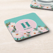 Rose Ballerina Monogramm Getränkeuntersetzer (Linke Seite)