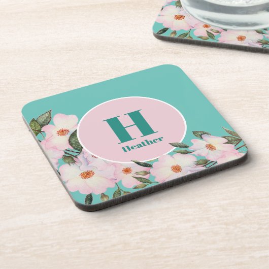 Rose Ballerina Monogramm Getränkeuntersetzer (Linke Seite)